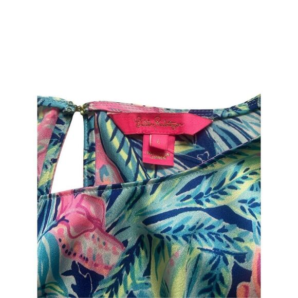 Lilly Pulitzer Christie floral blouse ruffle sleeves sz Large - Picture 4 of 4